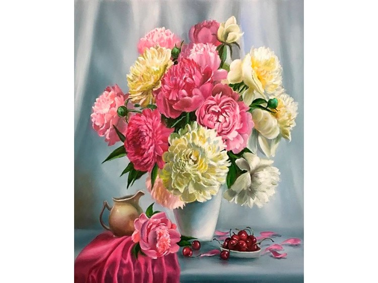 Картина по номерам «Пионы и вишня» — картинка 2
