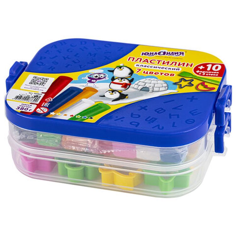 Пластилин в боксе Юнландия, 7 цветов, 380 г, 3 стека, 10 формочек — картинка 5