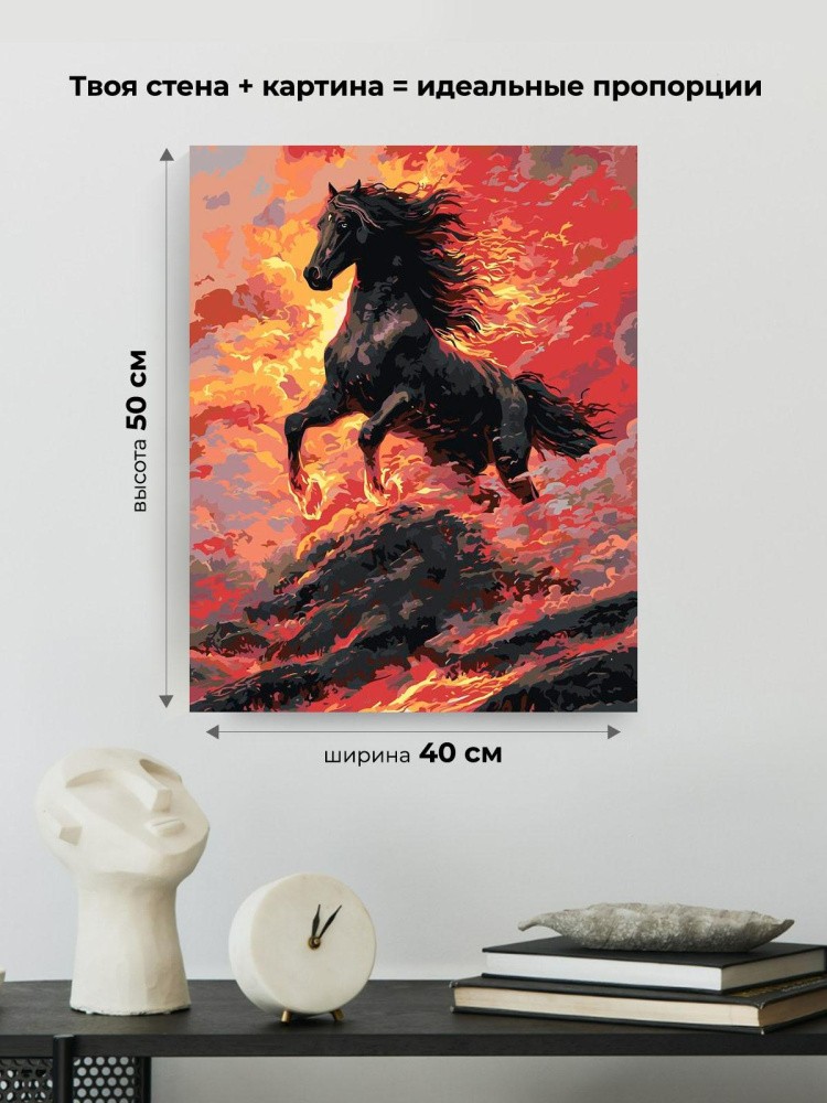 Картина по номерам Черная огненная лошадь Символ года — картинка 3