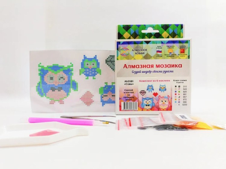 Алмазная вышивка «Совы» (самоклеящиеся наклейки/стикеры) — картинка 4