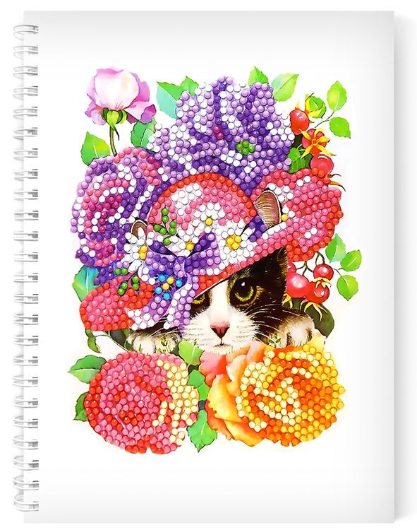 Алмазная мозаика - тетрадь «Котенок в цветах»