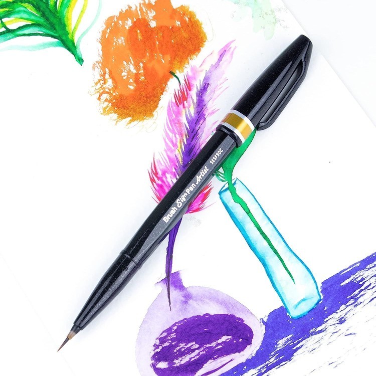 Браш пен Brush Sign Pen Artist, ultra-fine, 0,5 - 5 мм, цвет: охра, Pentel — картинка 5