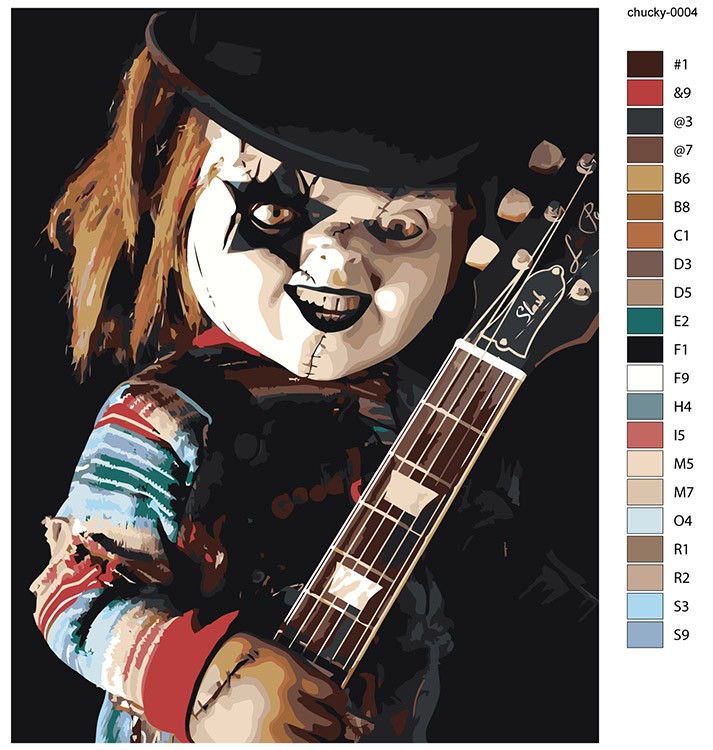 Картина по номерам «Страшная кукла Чаки с гитарой» — картинка 2