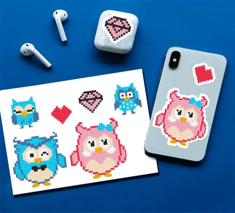 Алмазная вышивка «Совы» (самоклеящиеся наклейки/стикеры) — картинка 2