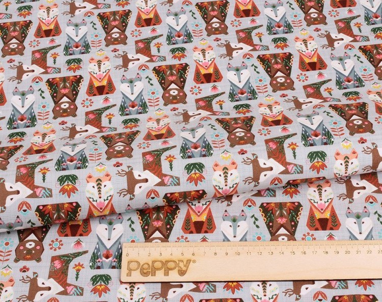 Ткань для пэчворка Лесные Жители, 146 г/м², 50х55 см, 100% хлопок, цвет: серый, принт, Peppy — картинка 2