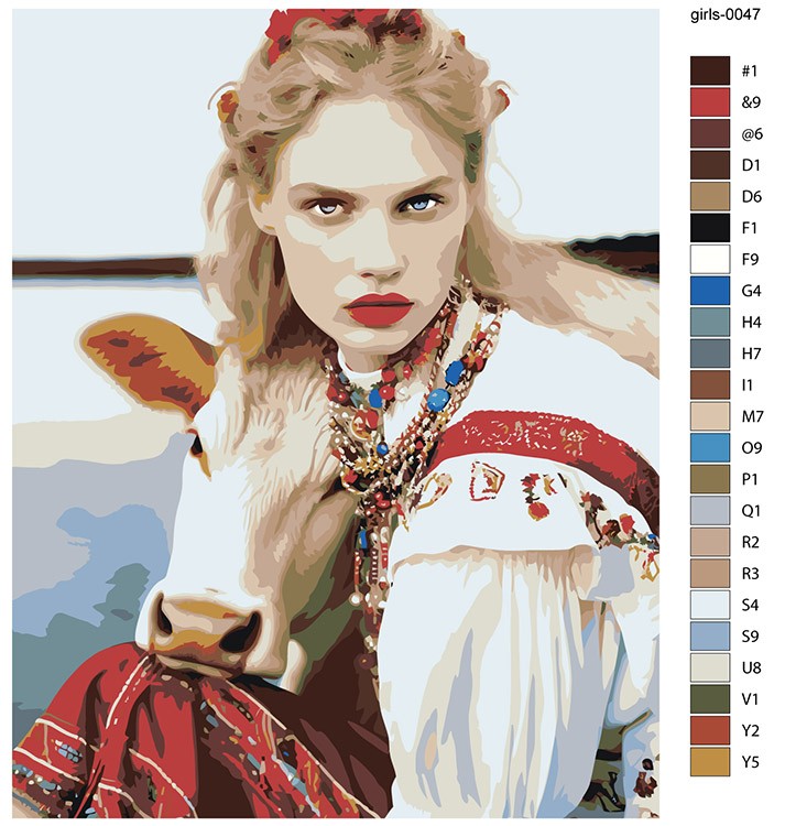 Картина по номерам «Девушка и теленок в стиле фешн» — картинка 2