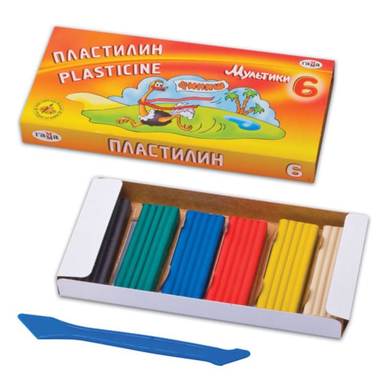 Пластилин классический Gamma «Мультики», 6 цветов, 120 г, со стеком — картинка 2