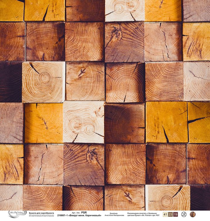 Бумага для скрапбукинга «Вокруг меня, Коричневый 1», 190 г/м2, 30,5x30,5 см, 10 шт., Mr.Painter — картинка 2