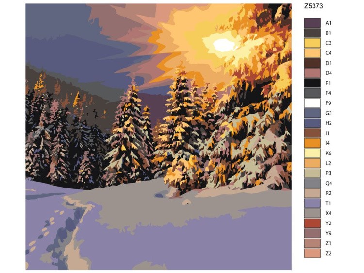 Картина по номерам «Закат в зимнем лесу» — картинка 2