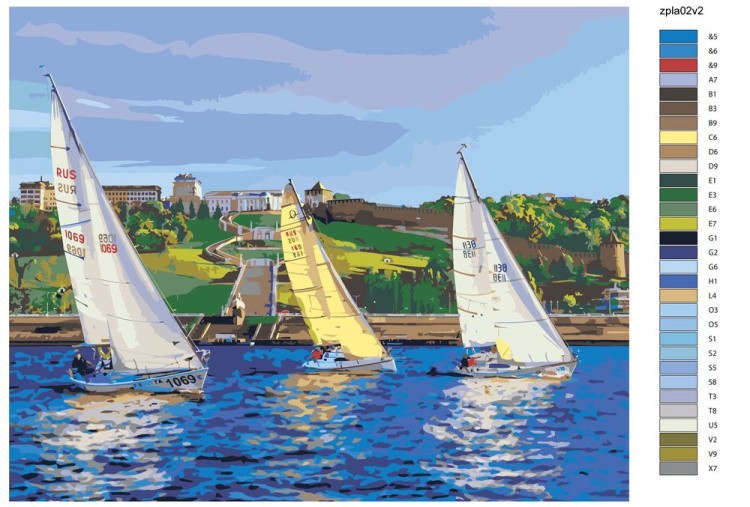 Картина по номерам «Парусники на реке» — картинка 2