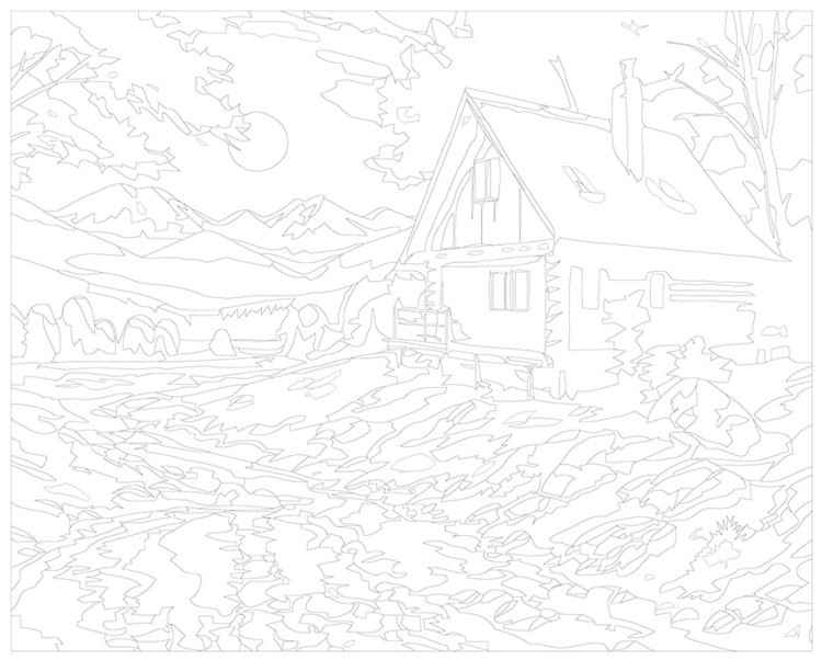 Картина по номерам «Природа: Пейзаж с домиком у ручья в осеннем лесу» — картинка 3