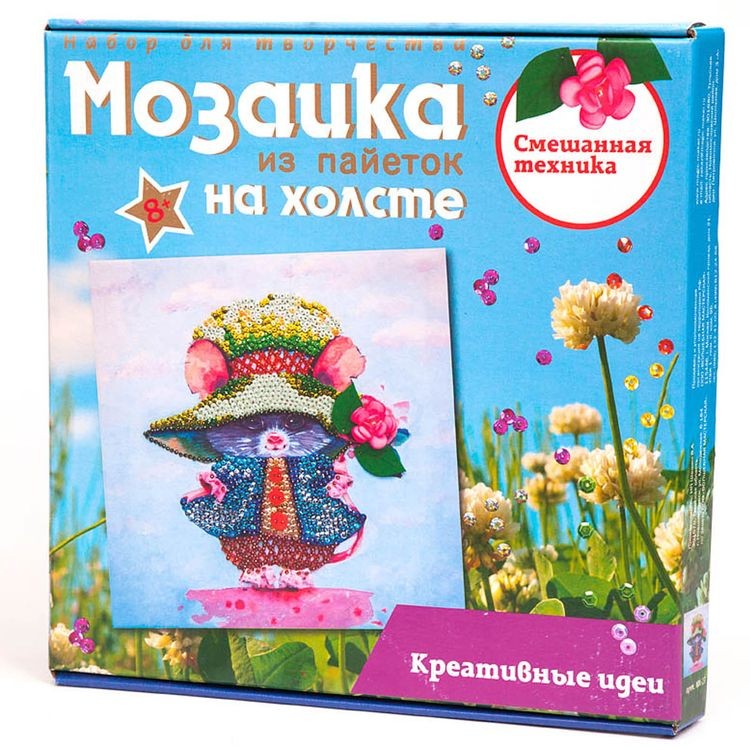 Мозаика из пайеток на холсте «Мышка» — картинка 3