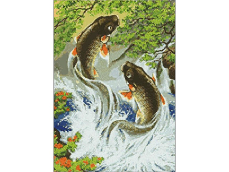 Алмазная вышивка «Прыгающие карпы» — картинка 2