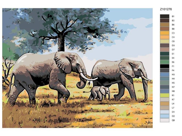 Картина по номерам «Семья слонов» — картинка 2