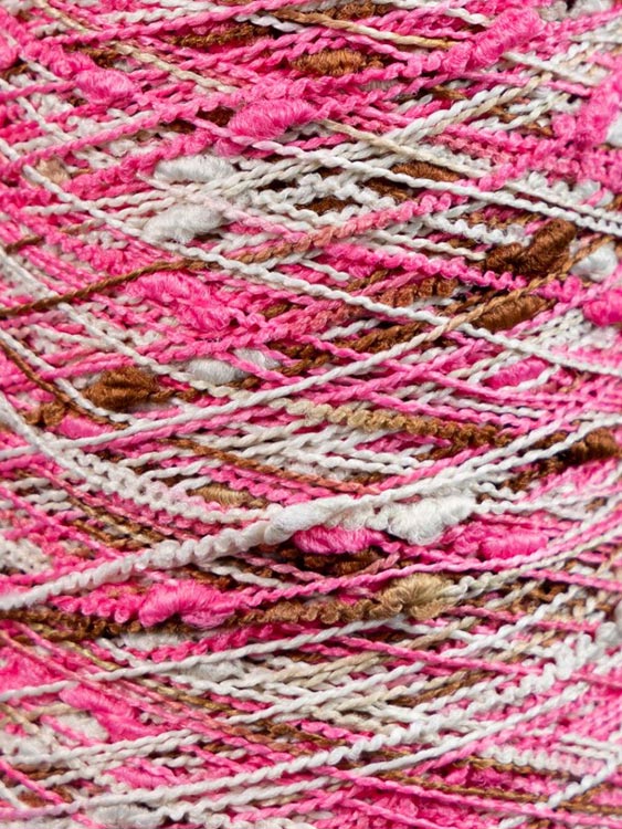 Пряжа бобинная OnlyWe Узелковый люрекс (шишибрики) (Y28), розовый с бежевым и коричневым, 1 шт., 50 г — картинка 2