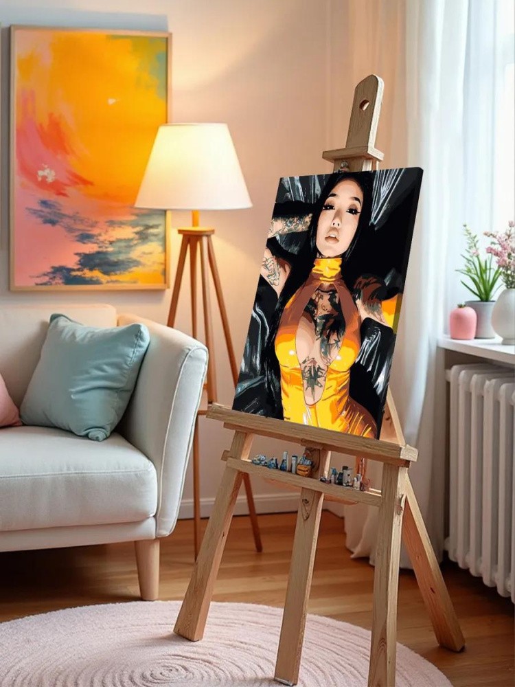 Картина по номерам «Девушка с тату в латексе, бдсм 40x50» — картинка 9