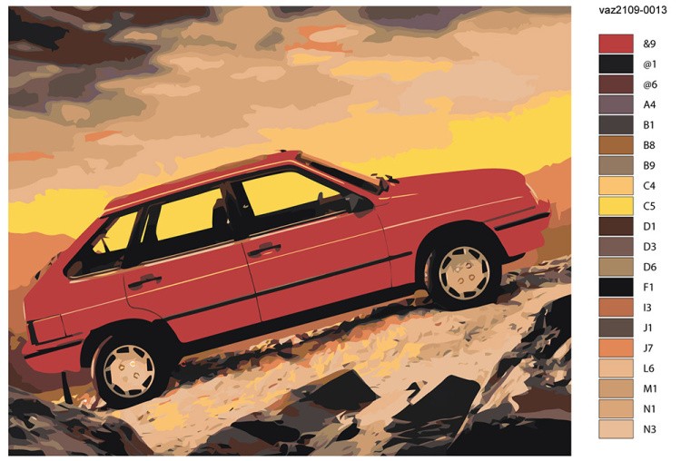 Картина по номерам «ВАЗ-2109: красная Лада девятка в горах» — картинка 2