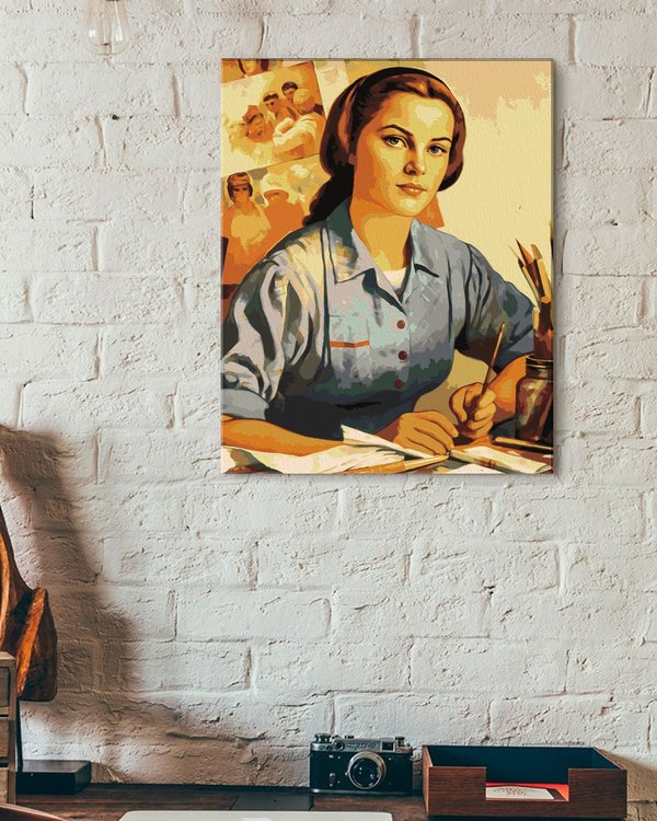Картина по номерам «Художница за работой, советский плакат» — картинка 3
