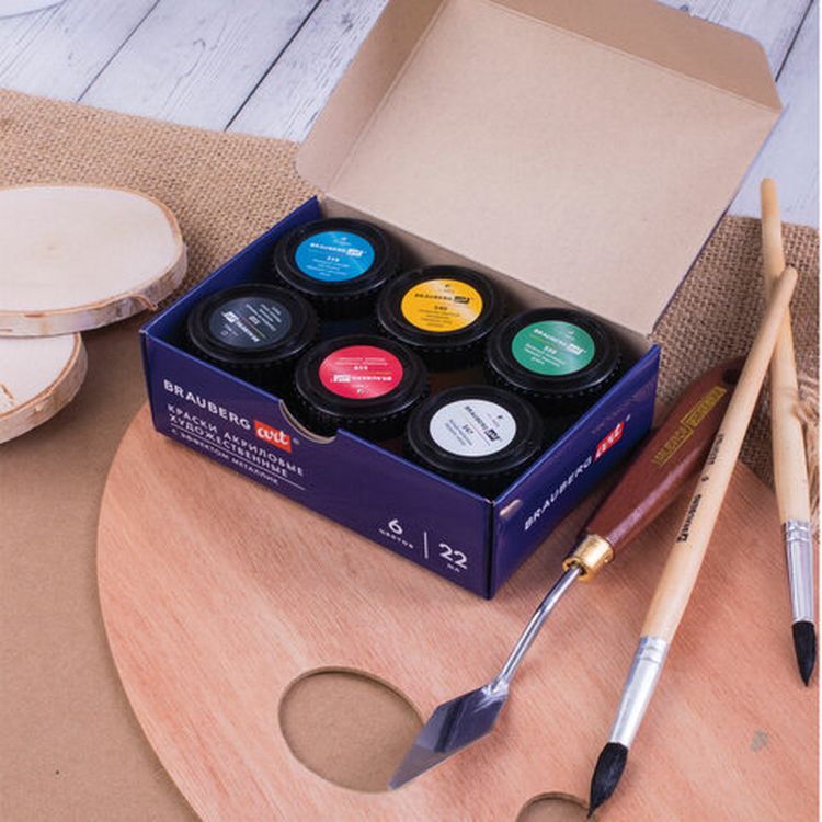 Краски акриловые художественные базовый металлик BRAUBERG ART CLASSIC, набор 6 шт по 22 мл — картинка 7