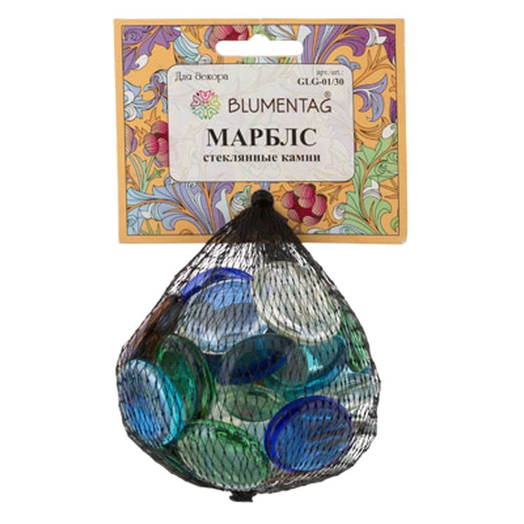 Камни стеклянные марблс, 30 - 33 мм, 6 шт. по 340 г, цвет: синий, Blumentag — картинка 3