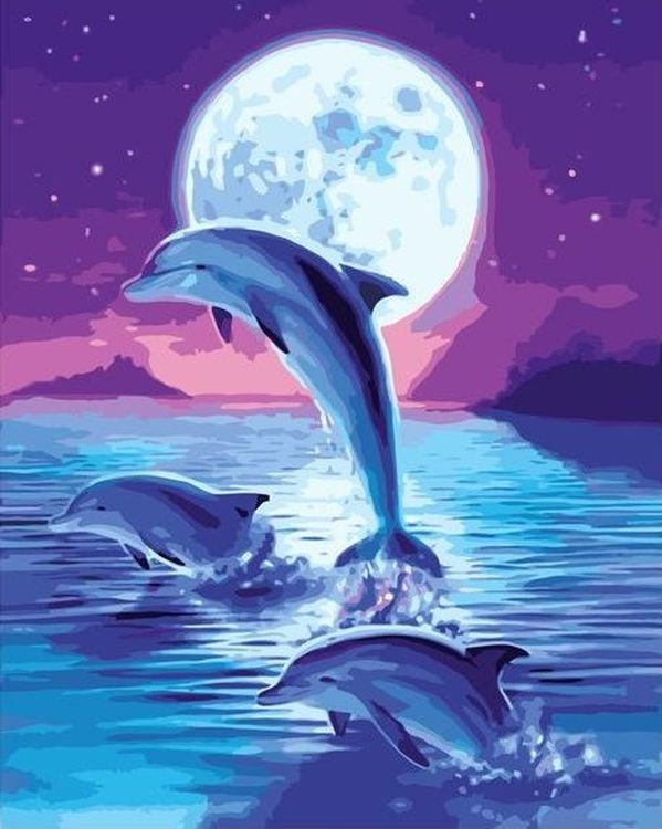 Картина по номерам «Дельфины под луной»