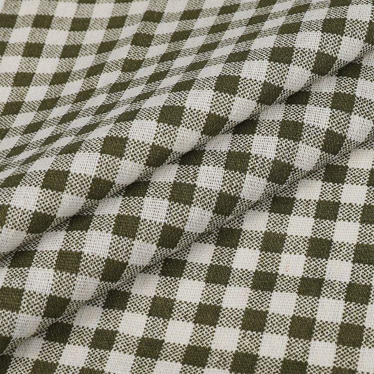 Ткань Лен, 140 г/м², 5 м x 150 см, цвет: оливковый, принт клетка, TBY — картинка 3