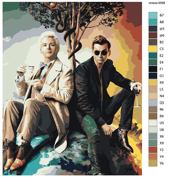 Картина по номерам «Благие знамения: Азирафель и Кроули под деревом» — картинка 2