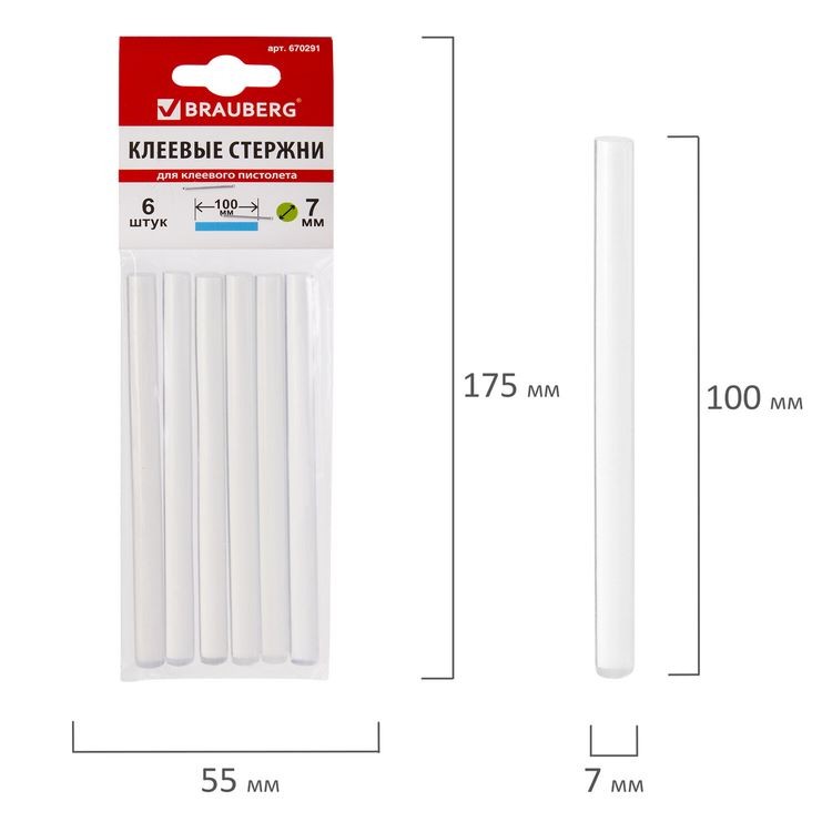 Клеевые стержни, диаметр 7 мм, длина 100 мм, прозрачные, 6 шт., Brauberg — картинка 4