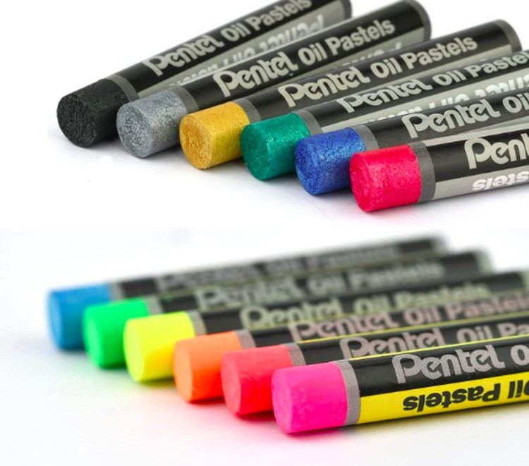 Пастель масляная, флуоресцентная 6 цв., металлик 6 цв., Pentel — картинка 4