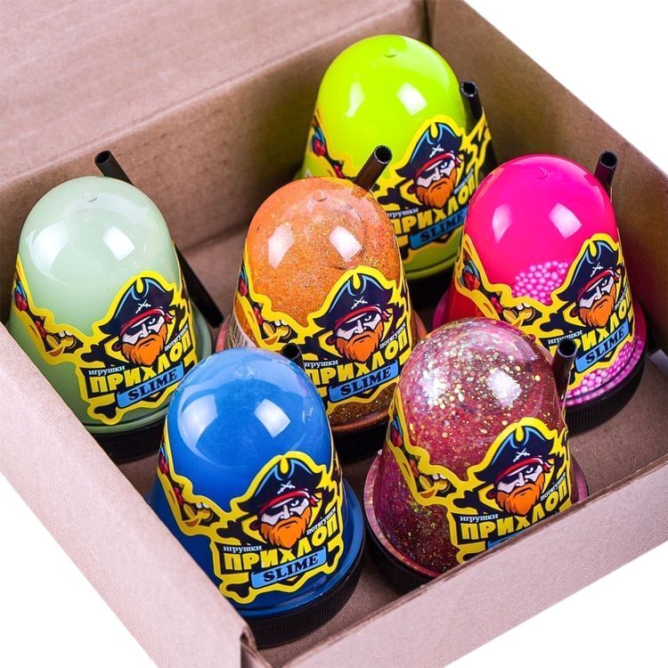 Набор слаймов в боксе «Прихлоп. Пират», 6 шт. капсулы по 130 г (люминофор, флуорисцент) — картинка 2