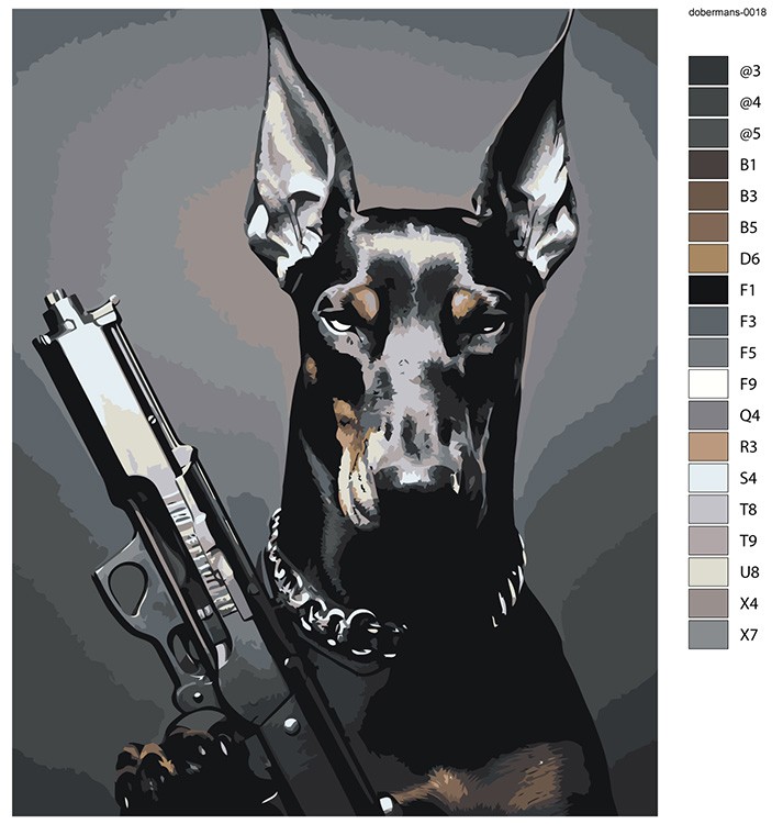 Картина по номерам «Черная собака доберман с пистолетом» — картинка 2