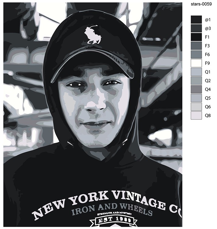 Картина по номерам «Рэпер Сантиз Santiz: чб портрет 40x50» — картинка 2