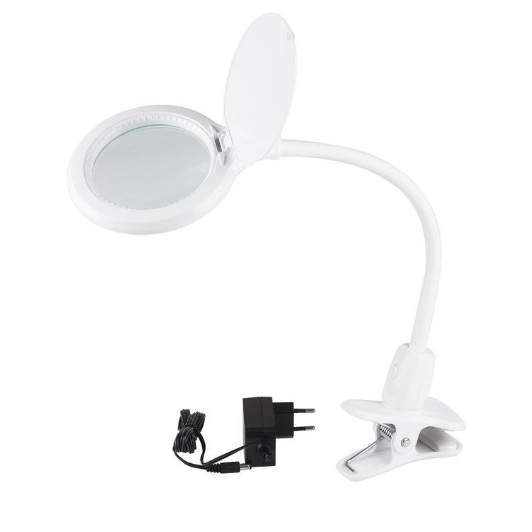 Лупа настольная 3D с подсветкой 30 LED, прищепка в блистере, белая, REXANT — картинка 3