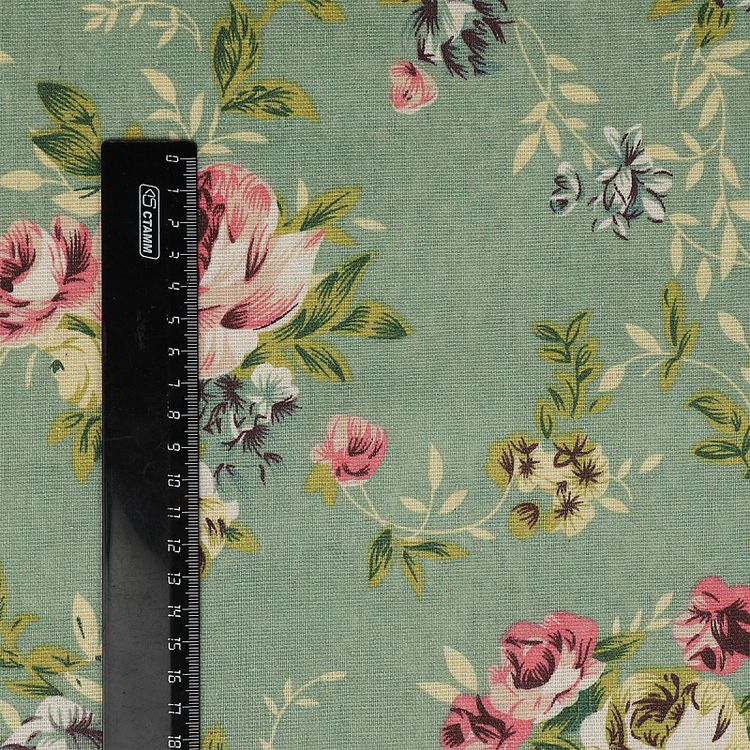 Ткань льняная, 3 м x 150 см, 140 г/м², цвет: зеленый, принт, TBY — картинка 5