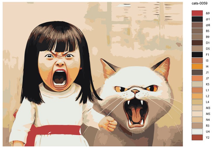 Картина по номерам «Кричащие девочка и белый кот» — картинка 2