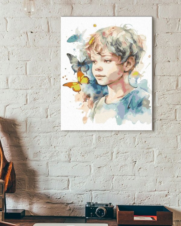 Картина по номерам «Мальчик и бабочки, акварельный рисунок» — картинка 3