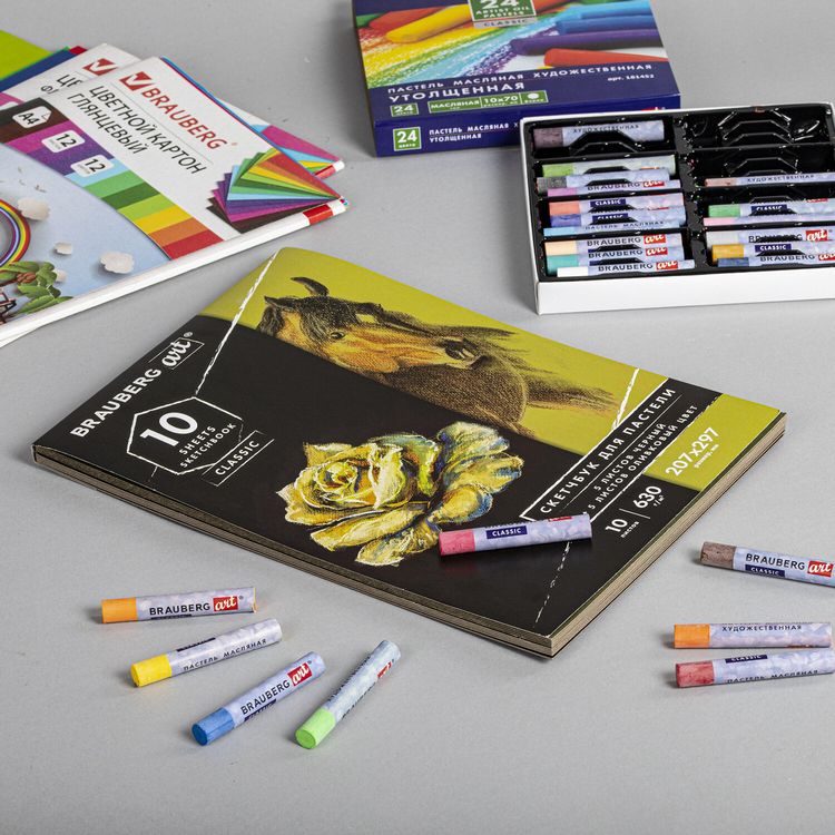 Альбом для пастели, картон черный/оливковый, 630 г/м2, 207x297 мм, 5+5 листов, BRAUBERG ART — картинка 9