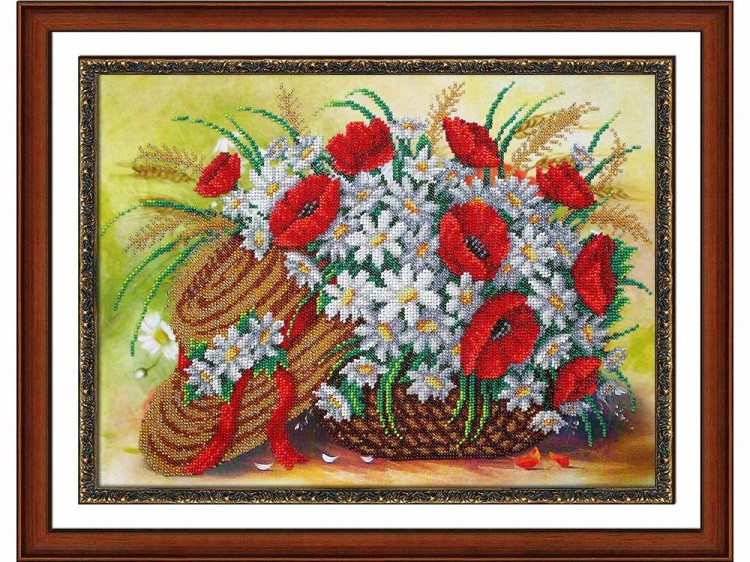 Набор вышивки бисером «Шляпа, ромашки и маки» — картинка 2