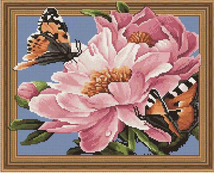 Алмазная вышивка 5D «Бабочки на цветах»