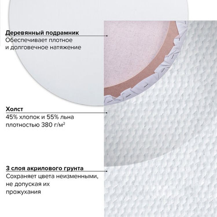 Холст на подрамнике BRAUBERG ART CLASSIC, 40 см, грунт, круг, 45%хлоп., 55%лен, среднее зерно — картинка 6