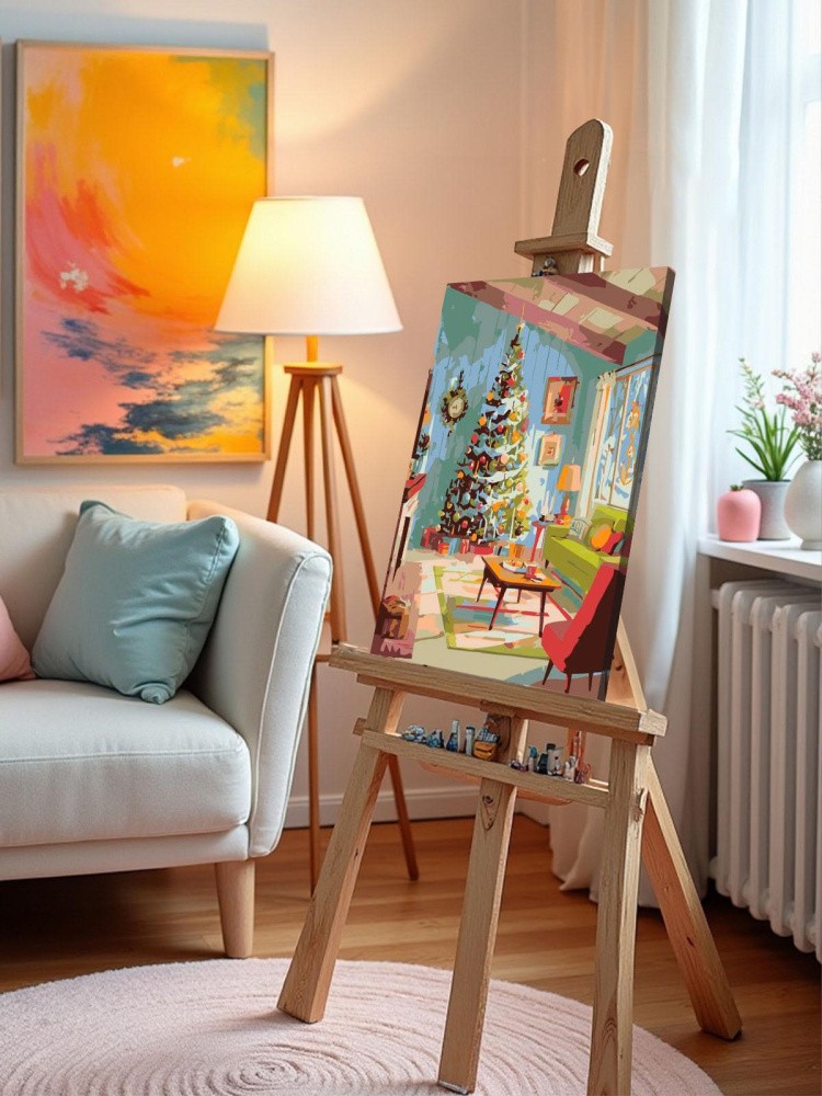 Картина по номерам Новогодняя елка в эстетичной комнате — картинка 9