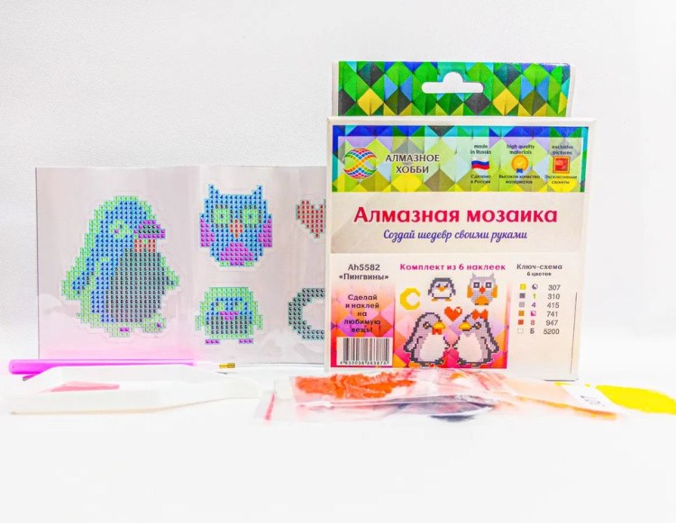 Алмазная вышивка «Пингвины» (самоклеящиеся наклейки/стикеры) — картинка 3