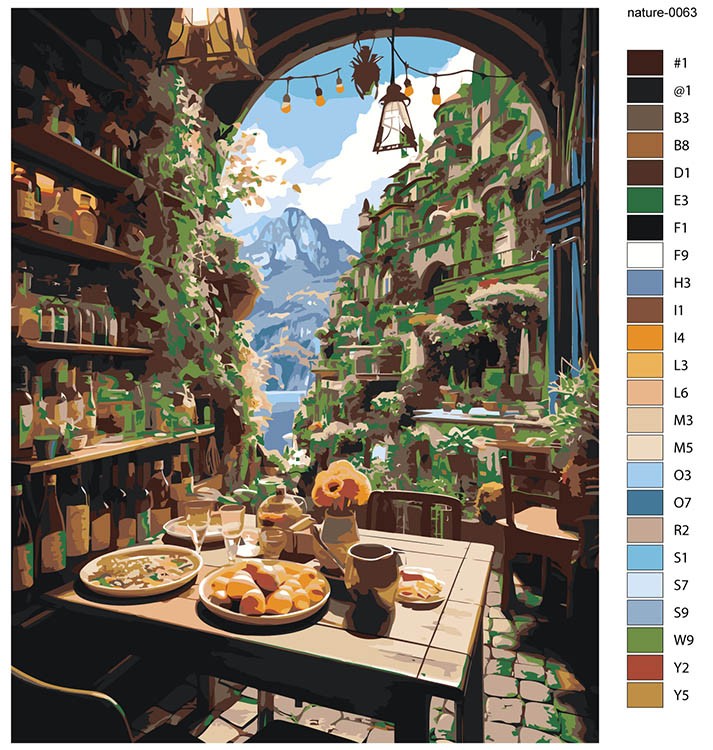 Картина по номерам «Природа: Вид из кафе на море в сказочном городе» — картинка 2