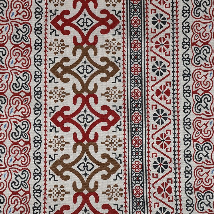 Ткань Лен, 140 г/м², 5 м x 150 см, цвет: красный, геометрический принт, TBY — картинка 4