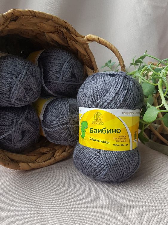Пряжа Камтекс Бамбино (169), серый, 5 шт. по 50 г — картинка 2