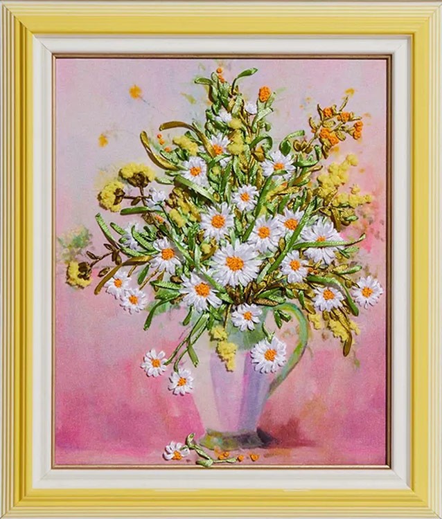 Вышивка лентами «Белый букет» — картинка 3