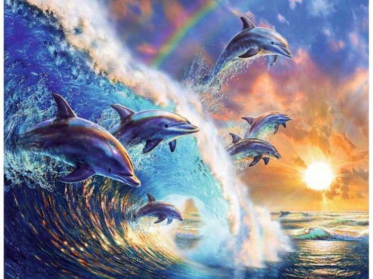 Картина по номерам «Дельфины на волне» — картинка 2