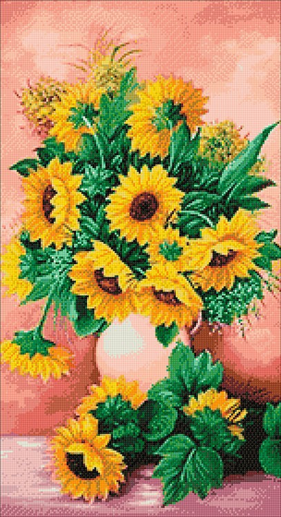Алмазная вышивка «Подсолнухи в вазе» — картинка 2