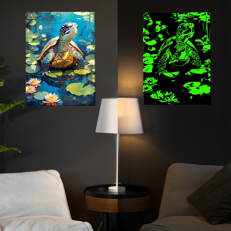 Картина по номерам со светящейся краской «Черепаха в пруду» — картинка 3