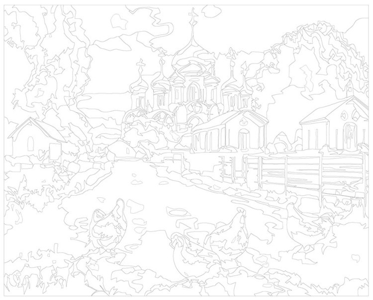 Картина по номерам «Природа: Деревенский пейзаж с церковью» — картинка 3